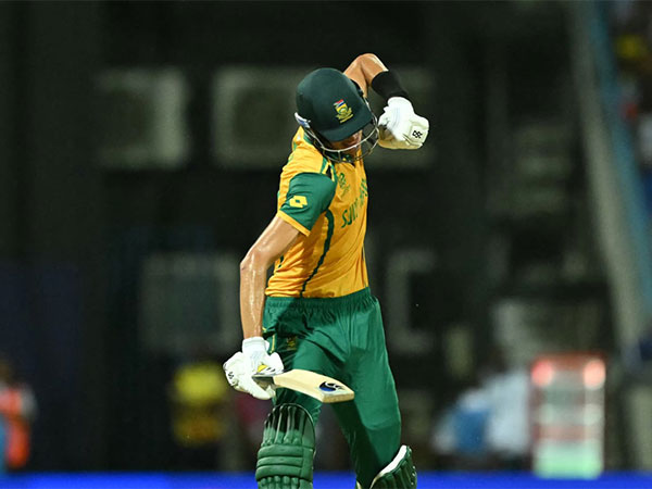 Marco Jansen celebrating SA's win.