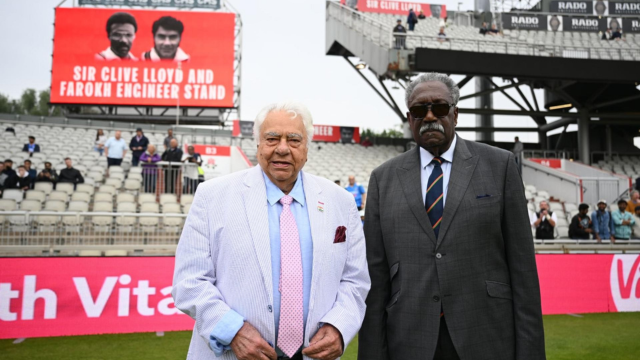 Sir Clive Lloyd with Farokh Engineer at Emirates Old Trafford, Manchester